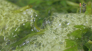 艾草葉放入煮沸的水中，加點(diǎn)食用堿，待變成深綠色時(shí)撈出，放入冰水中，瀝干備用。